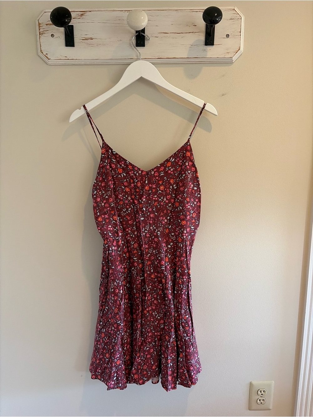GAP Burgundy Floral Spaghetti-Strap Mini Dress